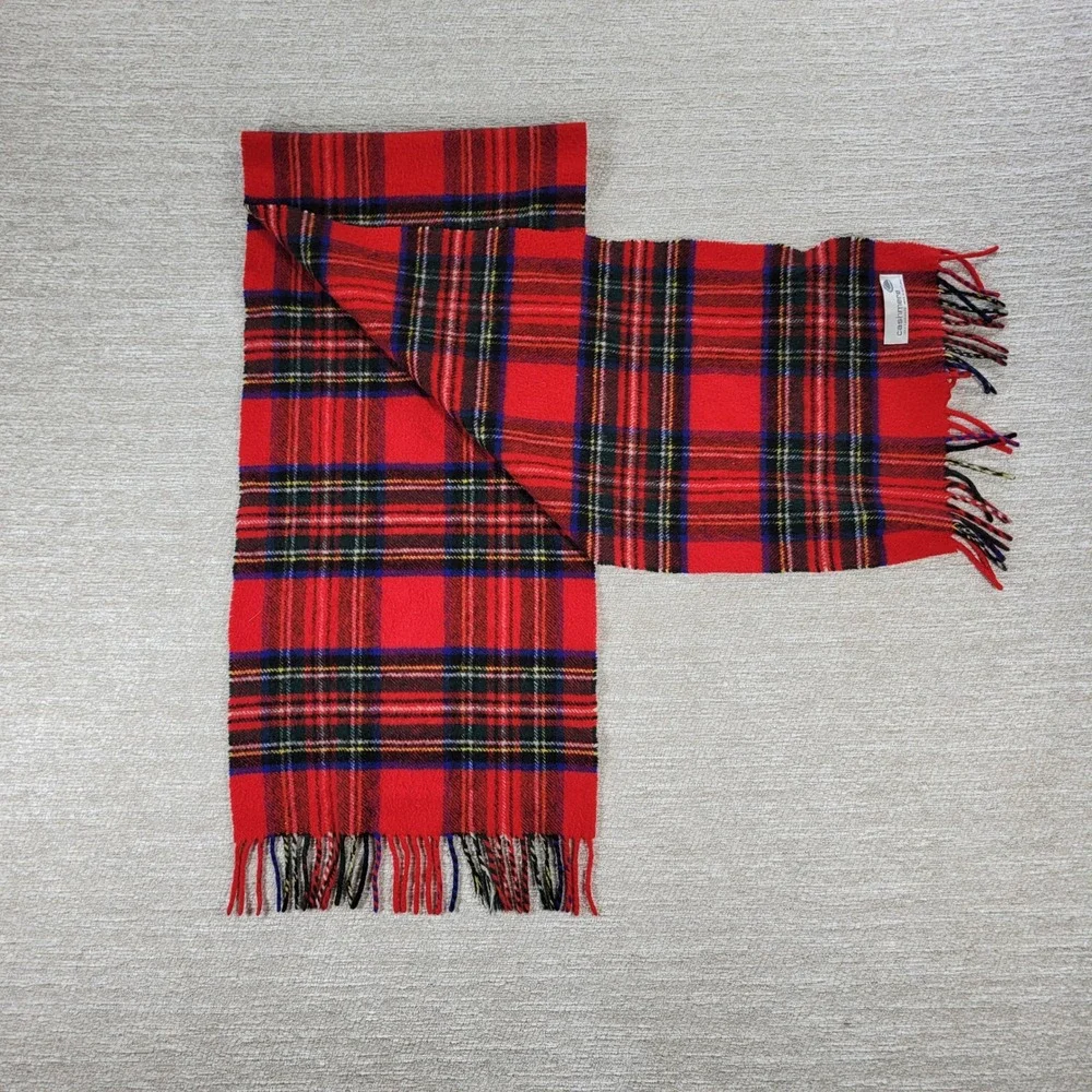 Cashmere Royal Stewart Tartan Plaid Fringe Scarf Unisex Red Warm Luxury Fashion